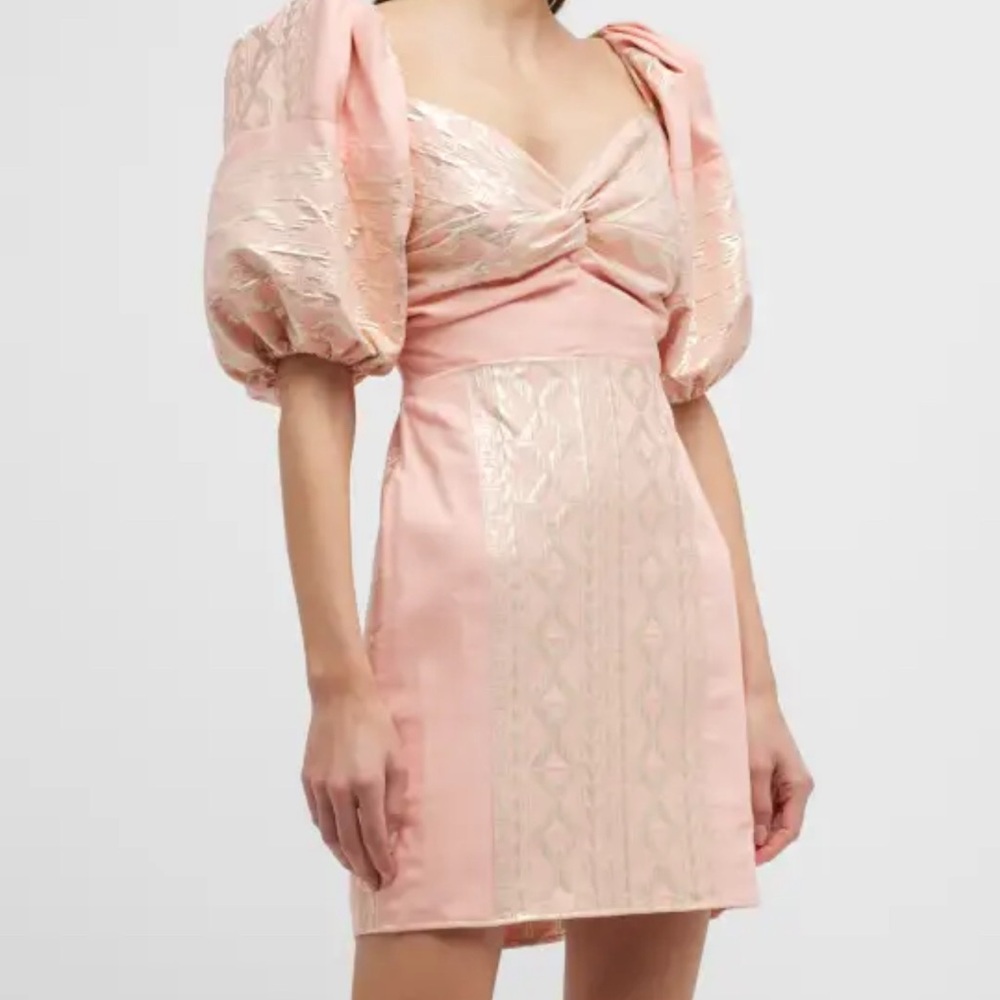 Pink Ruched Mini Dress with Sweetheart Sleeves